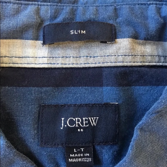 J.Crew Men Dress Shirt Long Sleeve Slim Fit Large Blue Plaid Check - Picture 11 of 13